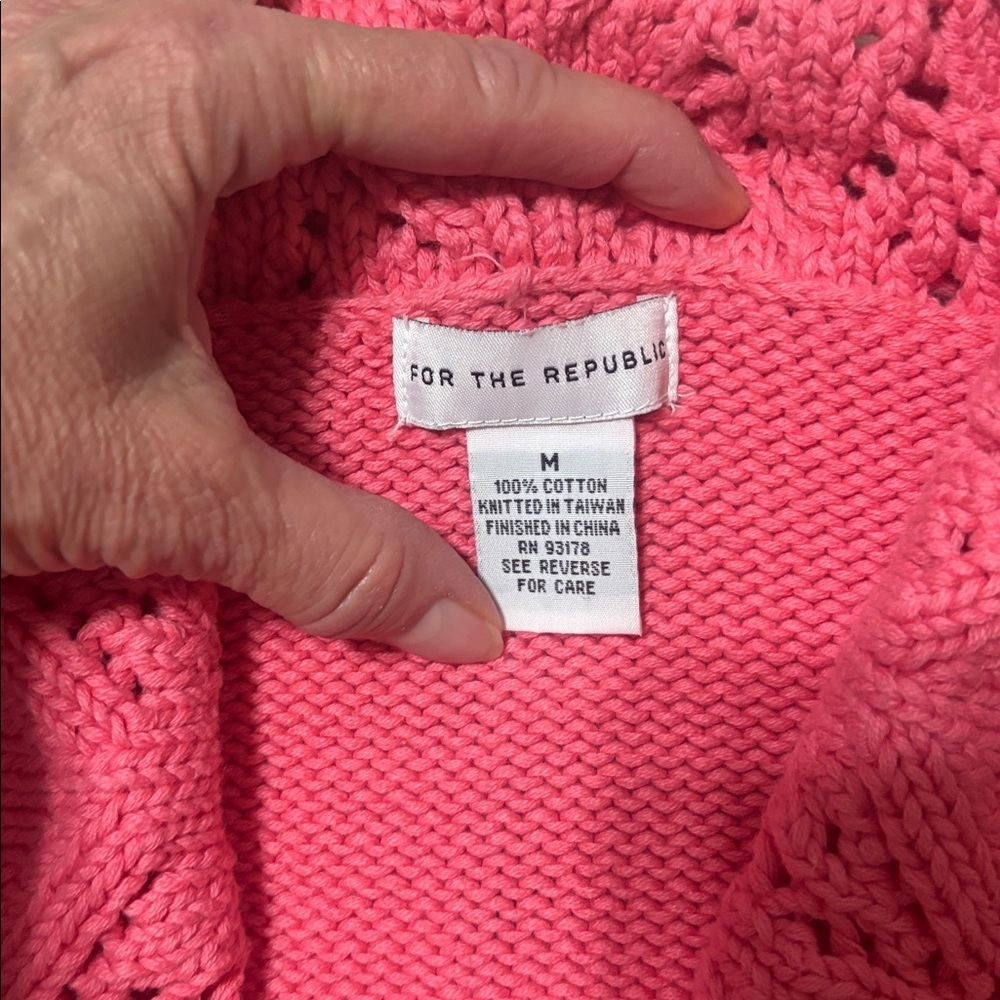 For The Republic Vintage cable knit Pink Cotton Sweater, crop, shrug, Medium - Picture 4 of 6